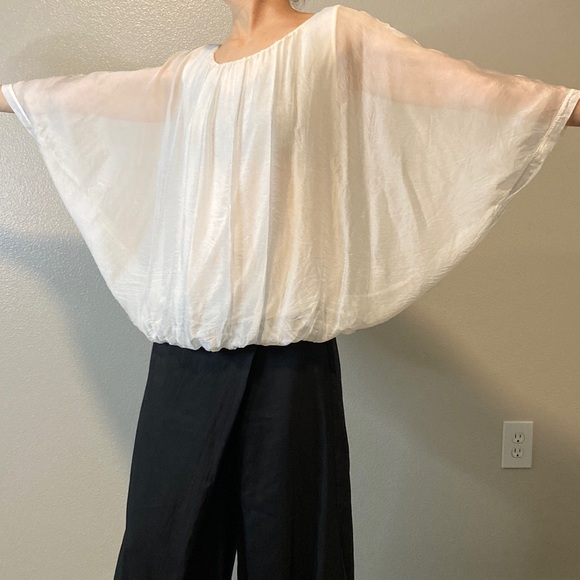 Baci Silk Blend Angelcore Ethereal Fairycore Sheer Bubble hem volume Top sz S/M - Picture 2 of 11